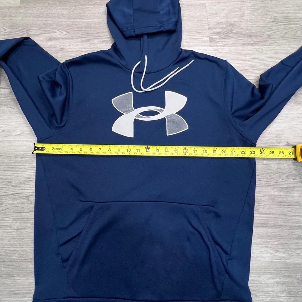 Under Armour Mens ColdGear Pullover Hoodie Academy Blue Logo 1357085 LG